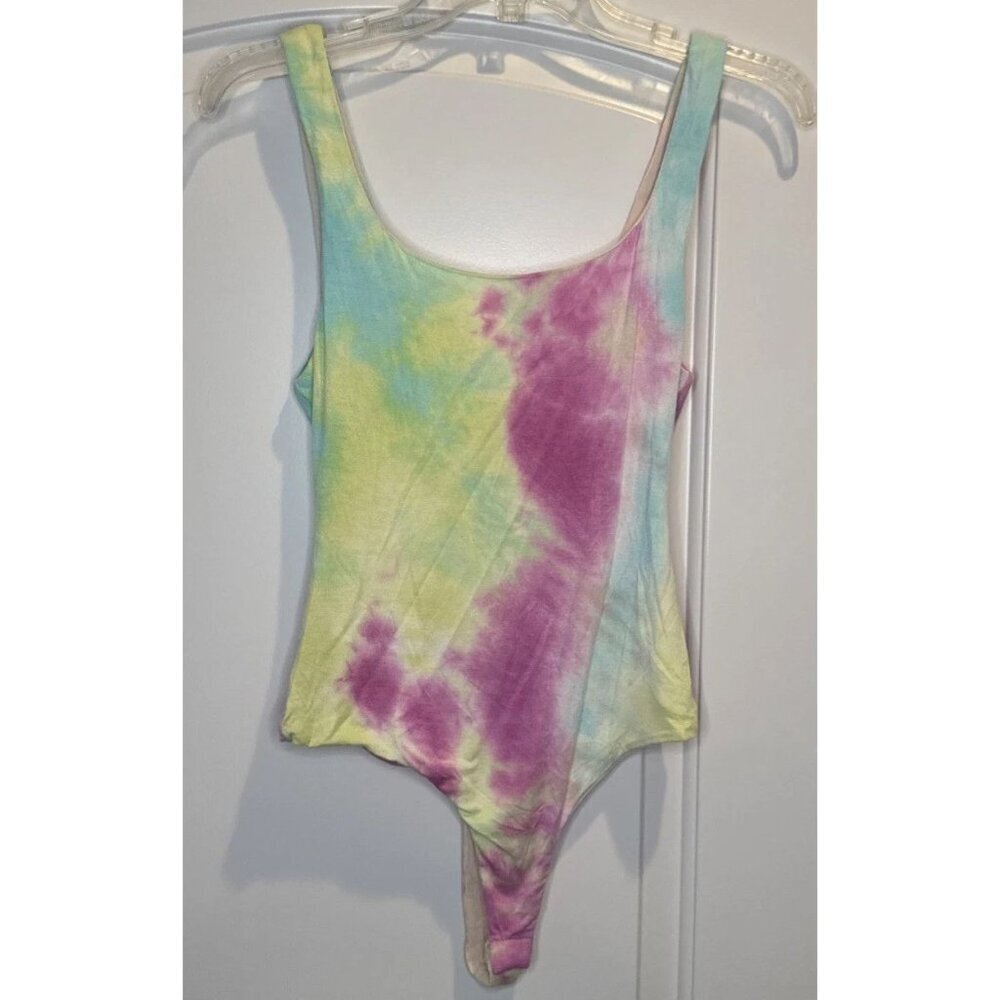 ASTR The Label Women's Multi Color Tie Dye Sleeveless Thong Bodysuit Sz S